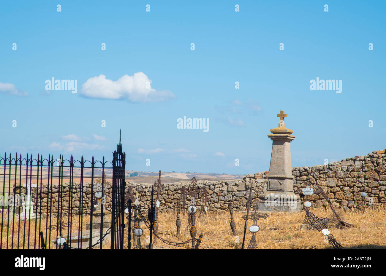 Graveyard. Moron de Almazan, Soria province, Castilla Leon, Spain. Stock Photo
