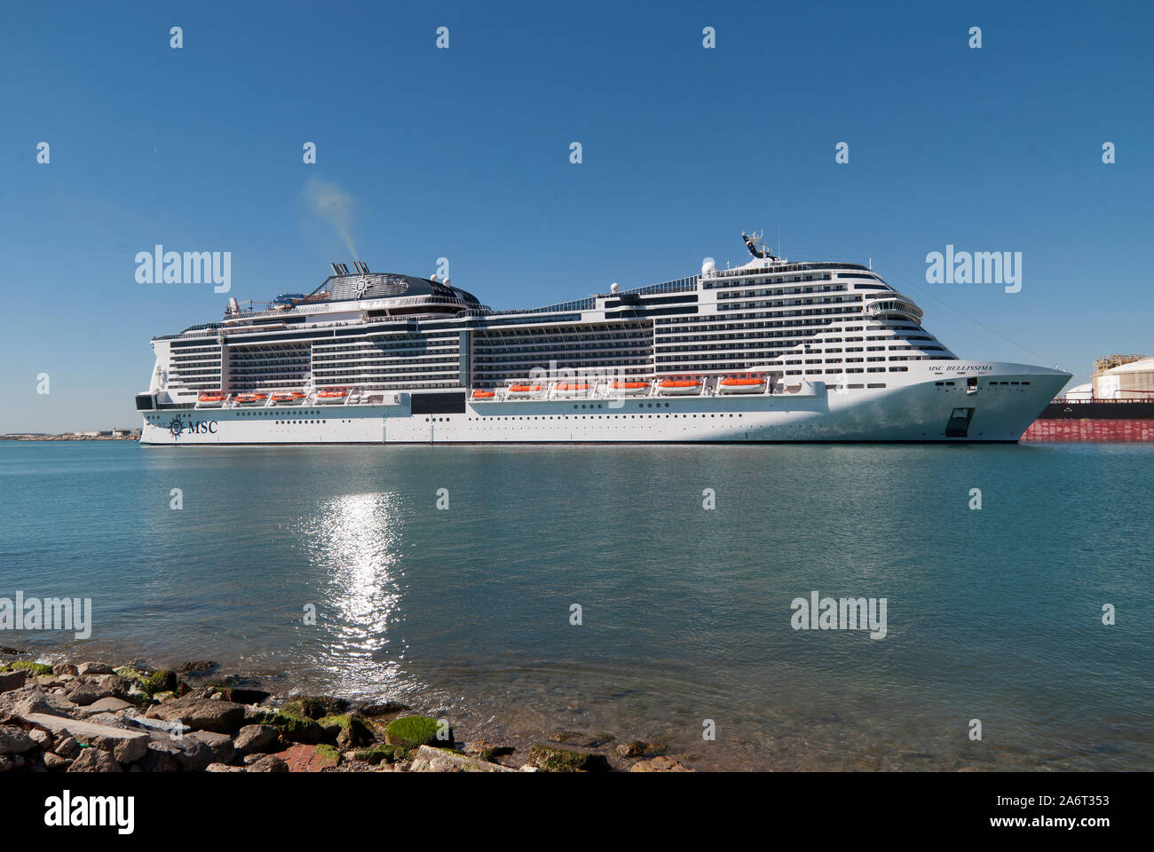 Msc Bellissima Cruise Ship Entering The Port Of Barcelona Stock Photo Alamy