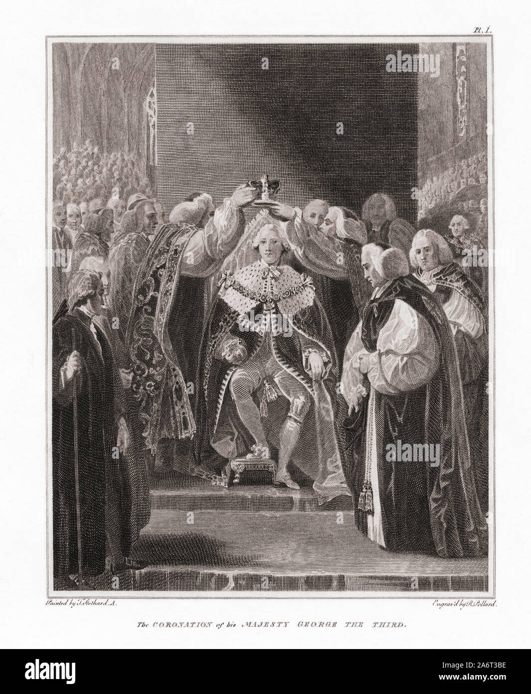 The Coronation of His Majesty George the Third.  After an early 19th century print.  George III, George William Frederick, 1738 - 1820.  Crowned King of Great Britain and of Ireland September 22, 1761. Stock Photo