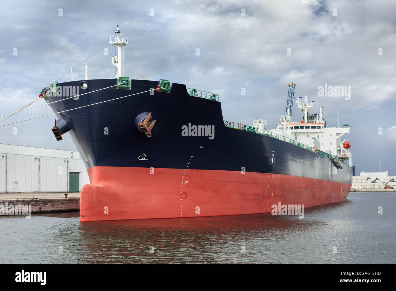 Massive oil tanker moored in Port of Antwerp, Flanders, Belgium Stock Photo