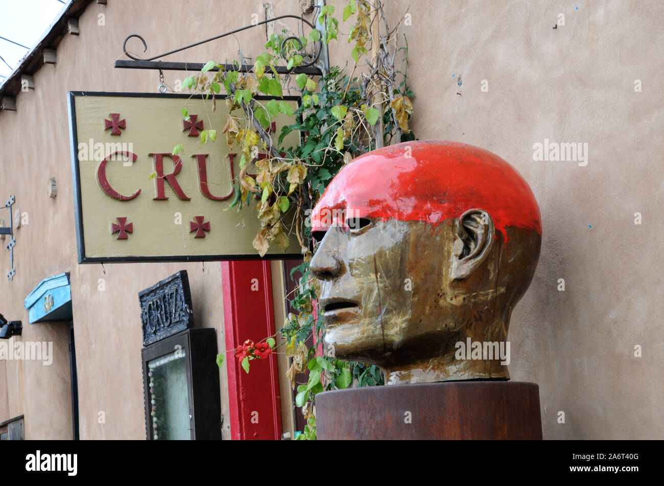 The Canyon Road area of Santa Fe, New Mexico is famous for its art galleries, studios and arty shops. Stock Photo