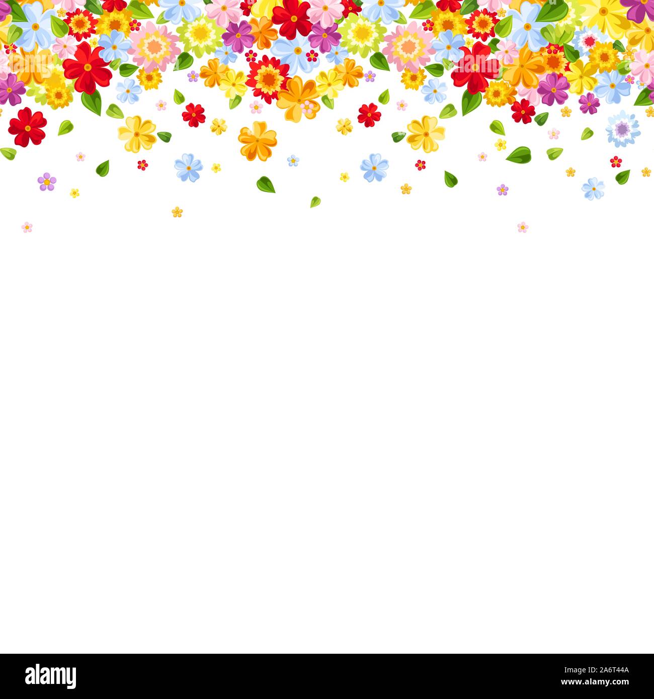 Vector horizontal seamless background with bright colorful flowers and ...