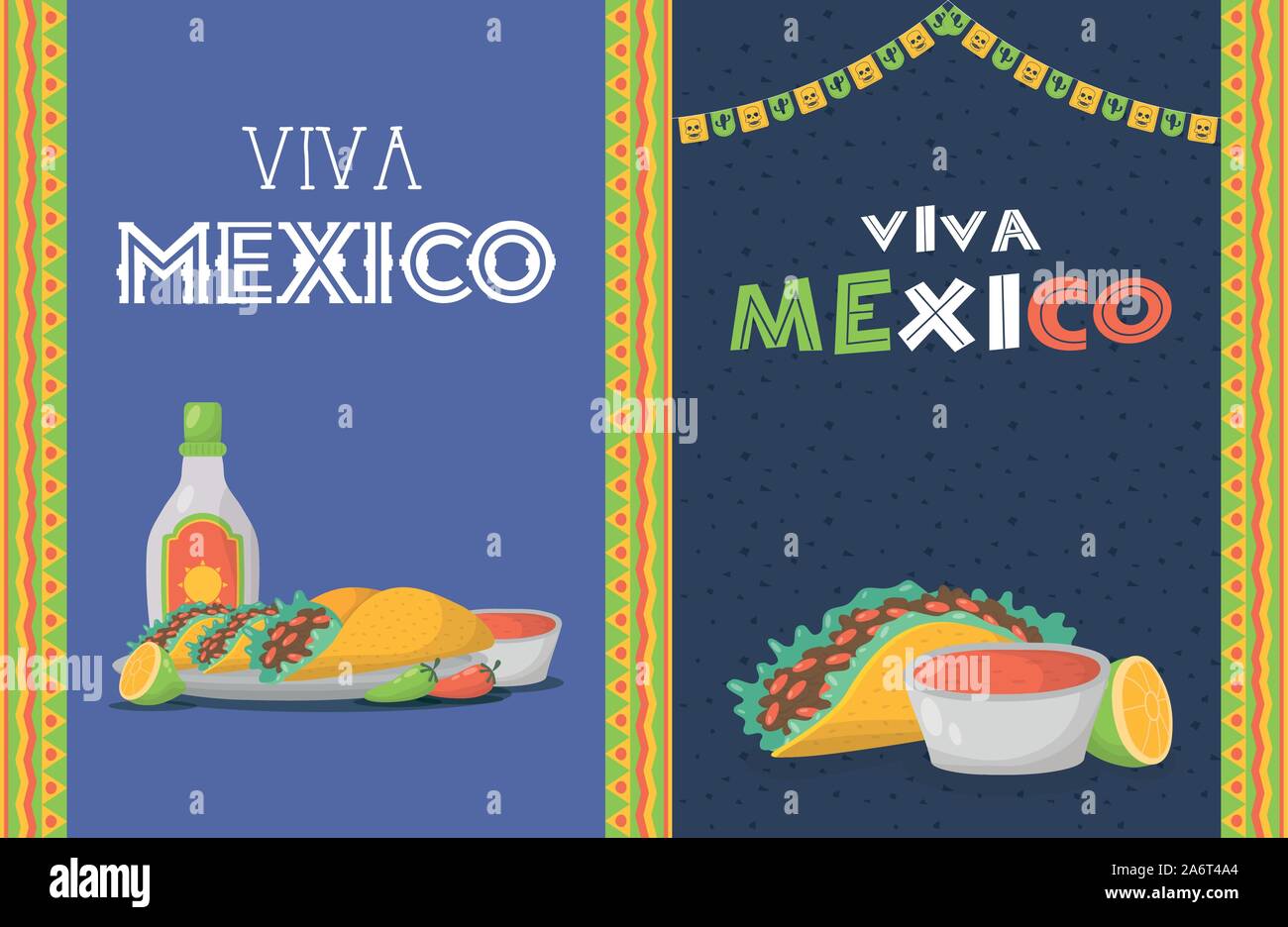 viva mexico celebration with food and tequila bottle Stock Vector Image ...