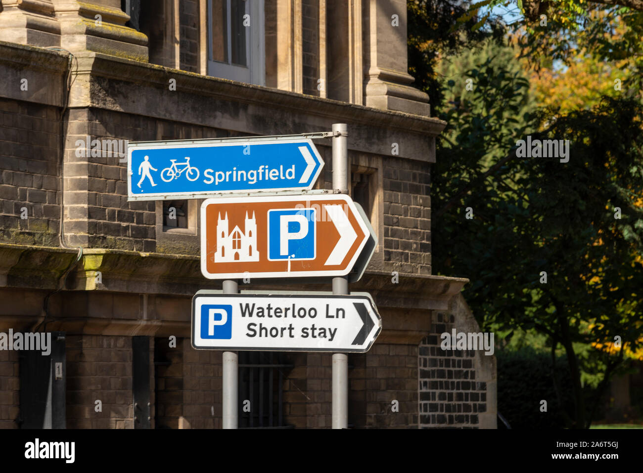 Signs in Chelmsford, Essex, UK. Waterloo Lane short stay car park and