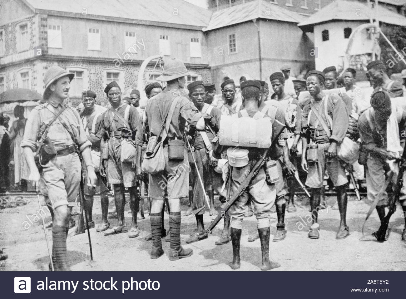 WW1 British preparing to embark at Freetown Sierra Leone, vintage photograph from 1914 Stock Photo