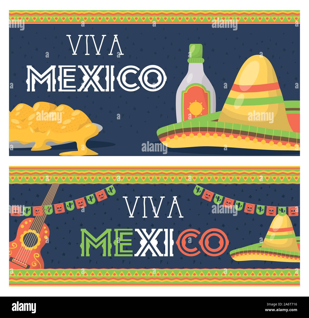 viva mexico celebration with food and tequila bottle Stock Vector Image ...
