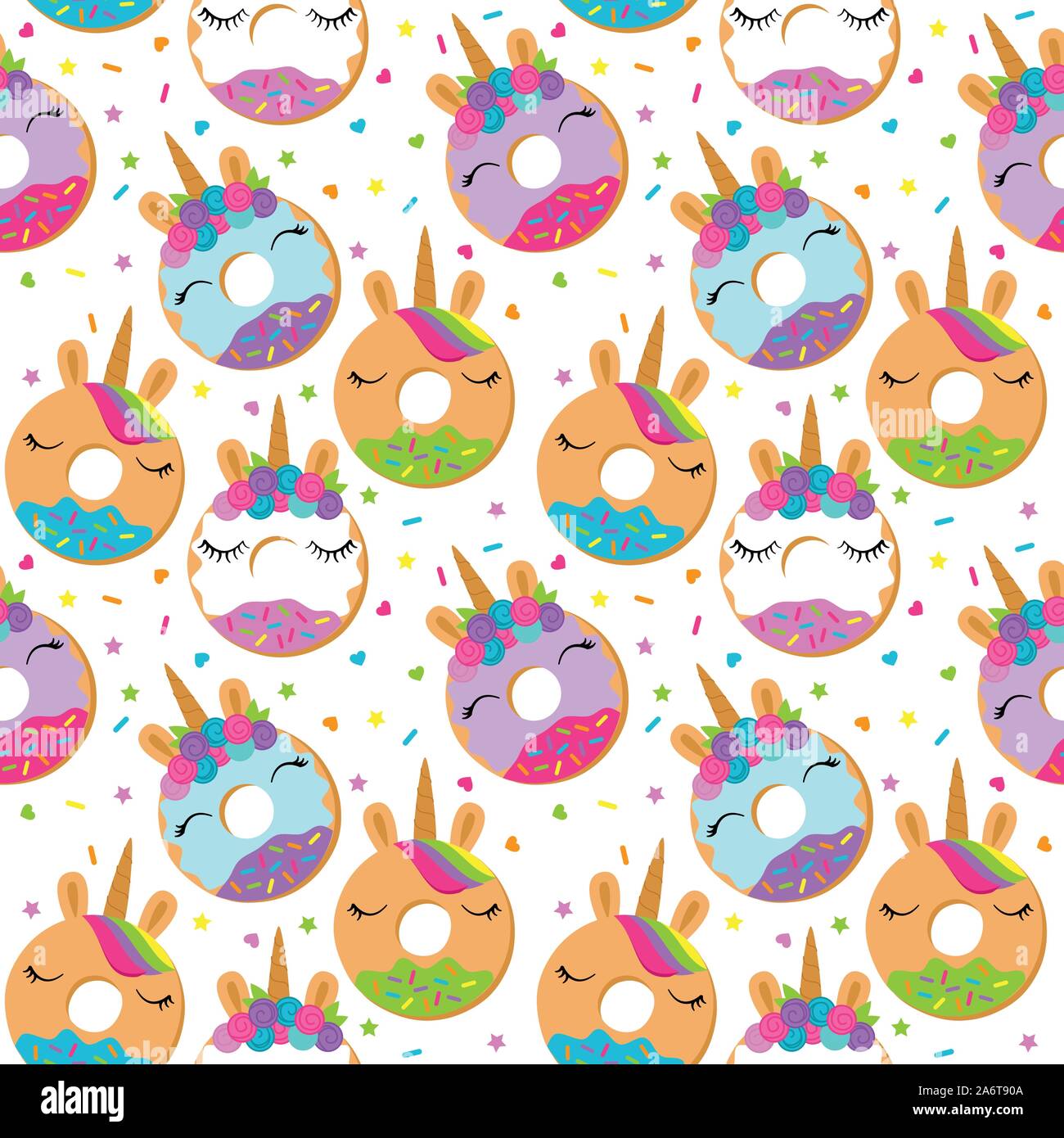 Seamless Vector Background with Unicorn Themed Donuts Stock Vector