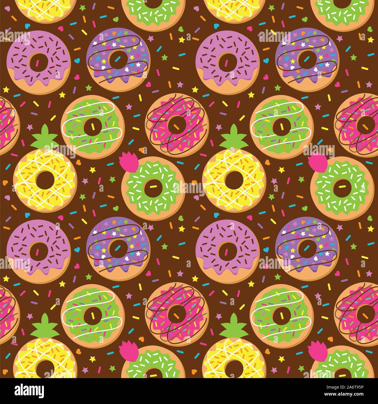 Seamless Vector Background with Doughnuts and Sprinkles Stock Vector