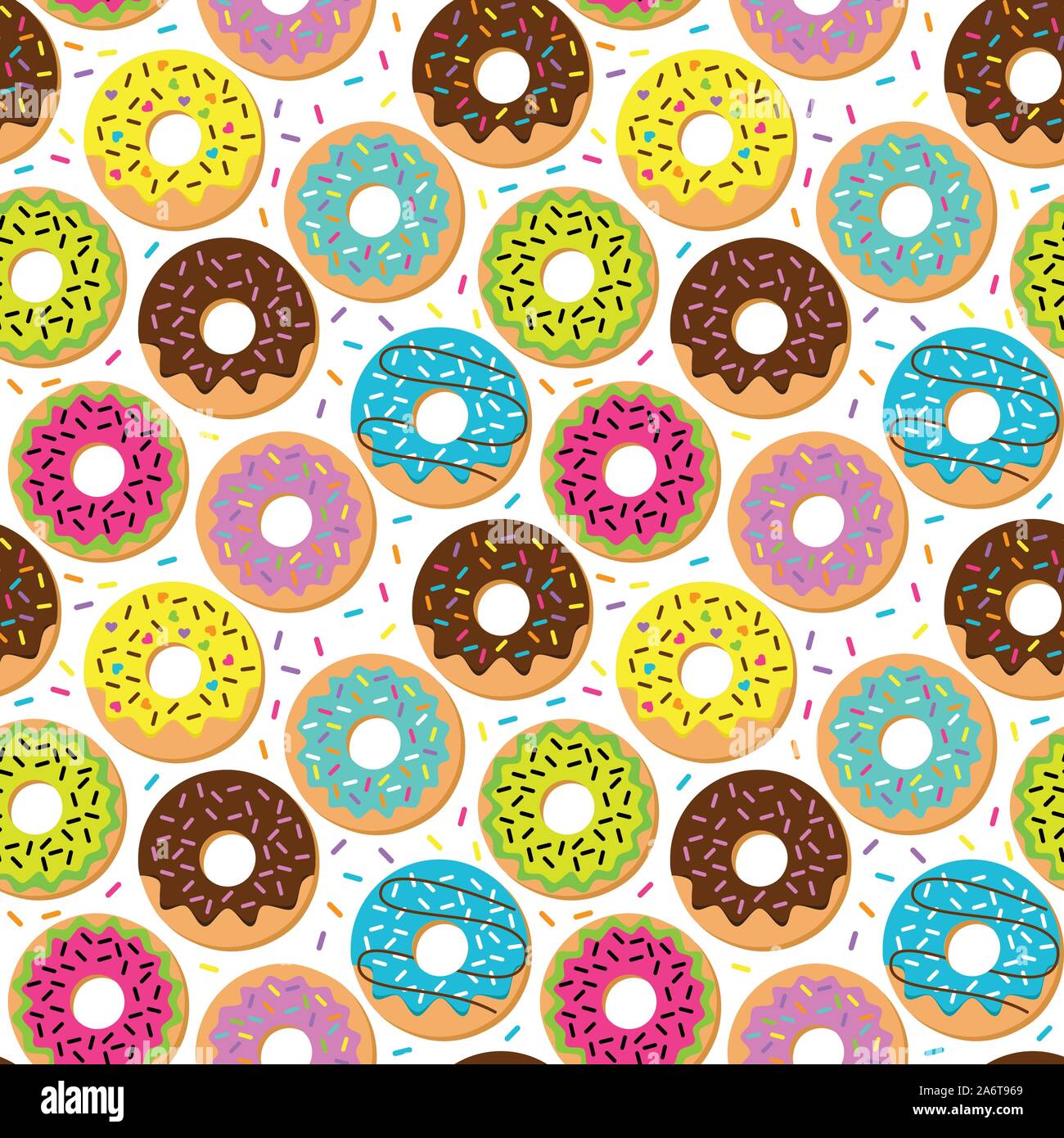 Seamless Vector Background with Doughnuts and Sprinkles Stock Vector