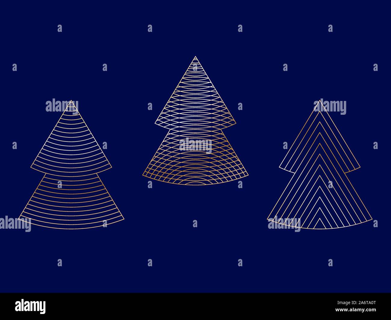 Set of linear graphic stylized Christmas trees on dark blue Stock Vector