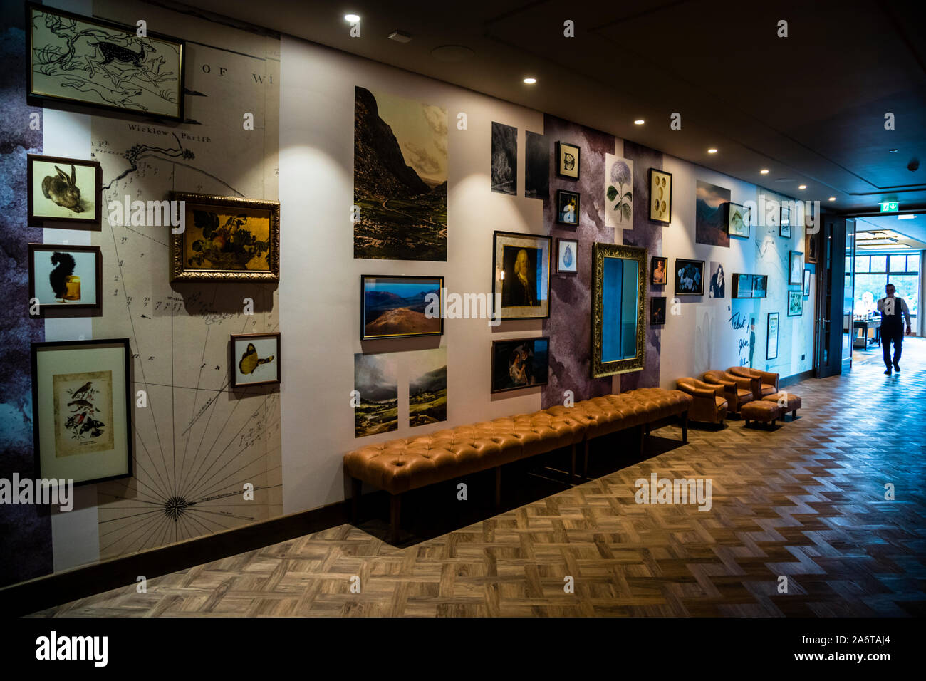 Art and decorative objects are part of the new interior design concept at the five-star Dunloe Hotel & Gardens near Killarney, County Kerry, Ireland. Stock Photo