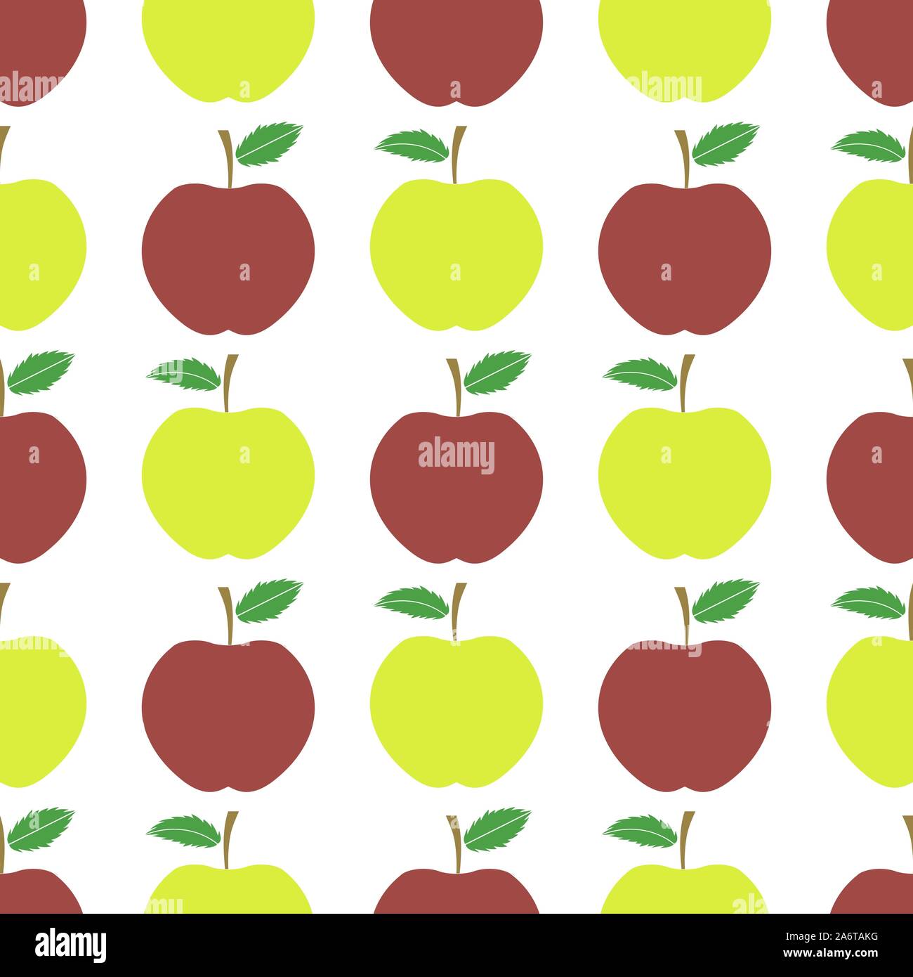 Cute Fresh Red and Yellow Apple Seamless Pattern on White Background. Fruit Repeating Texture Stock Vector