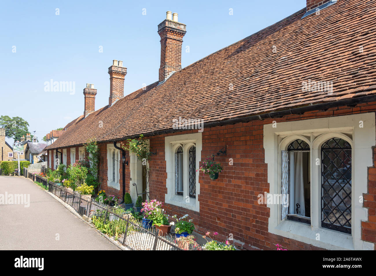 Period almshouses, High Street, Much Hadham, Hertfordshire, England