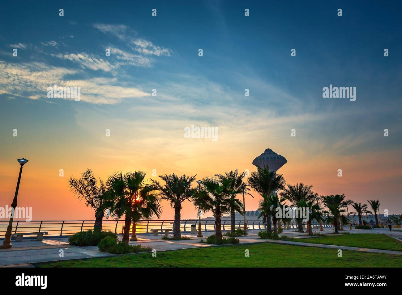 Dramatic sunrise view in Alkhobar sea side Saudi Arabia. City : Khobar, Country : Saudi Arabia. Clicked on 25th October 2019. Stock Photo