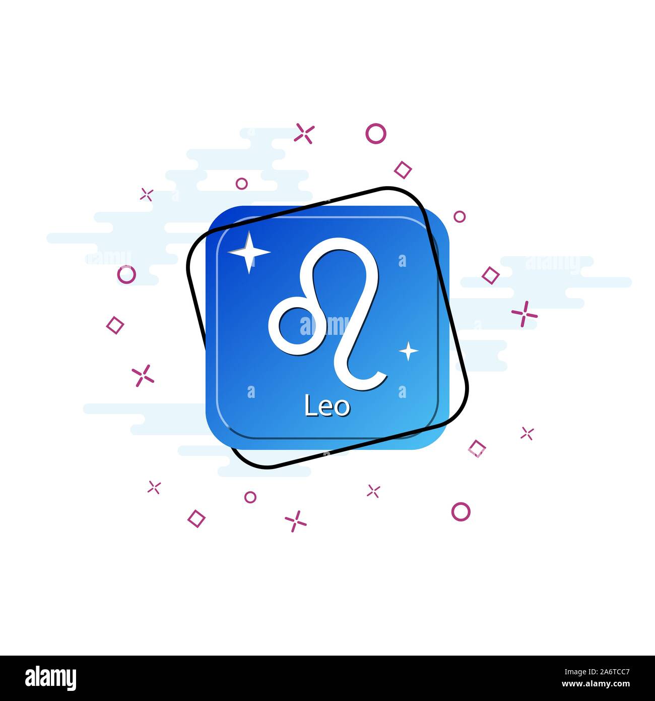 Blue button with lion sign symbol, flat design Stock Vector