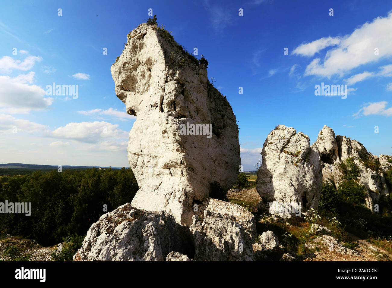 limestone rocks in Poland, unique rocks, rock against the blue sky - Jura Krakowsko-Częstochowska,geographical macroregion located in southern Poland Stock Photo