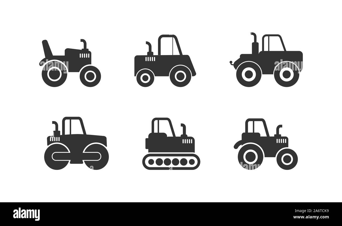 Construction machinery icons set, simple flat design Stock Vector