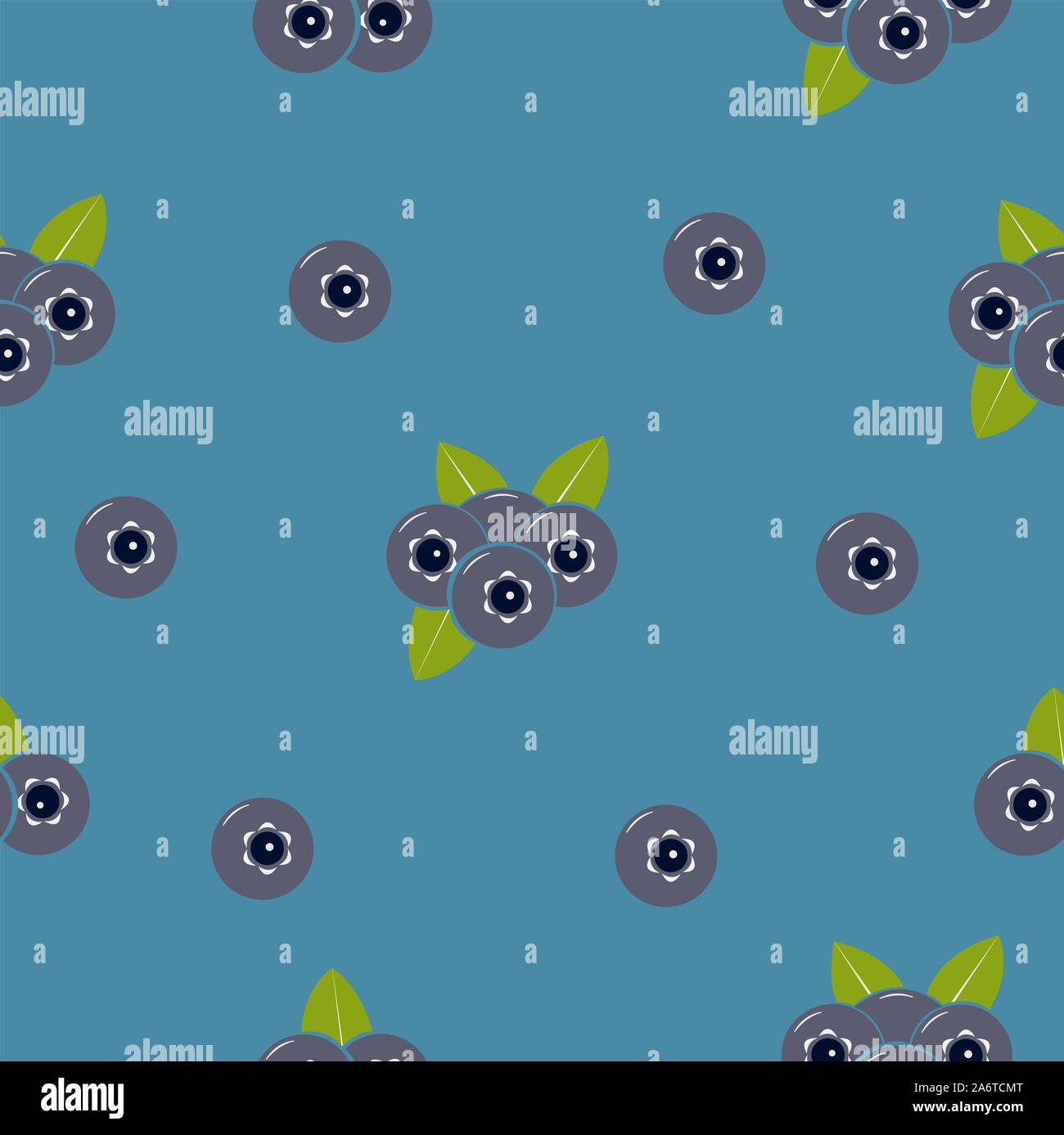 Seamless pattern with blueberries and leaves on white background. Flat ...