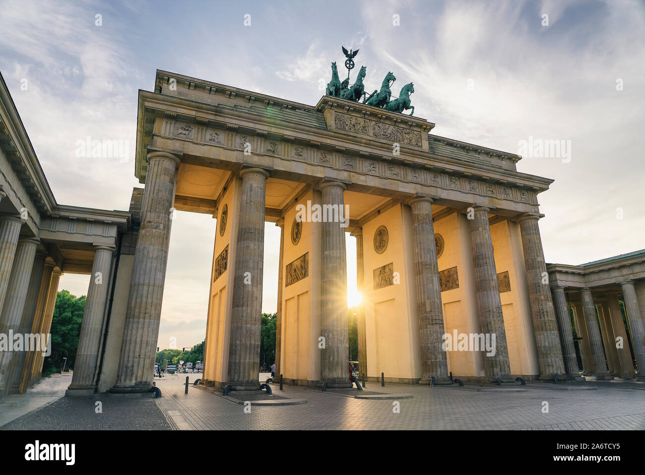 Brandenburg gate at sunset, german iconic interest location Stock Photo