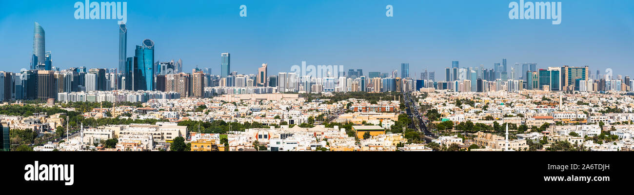 Panoramic view of Abu Dhabi downtown skyline in the UAE capital city Stock Photo