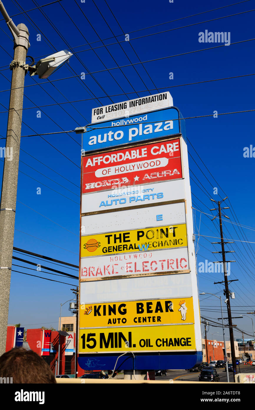 Hollywood Auto Plaza sign, Hollywood, Los Angeles, California, United States of America Stock Photo