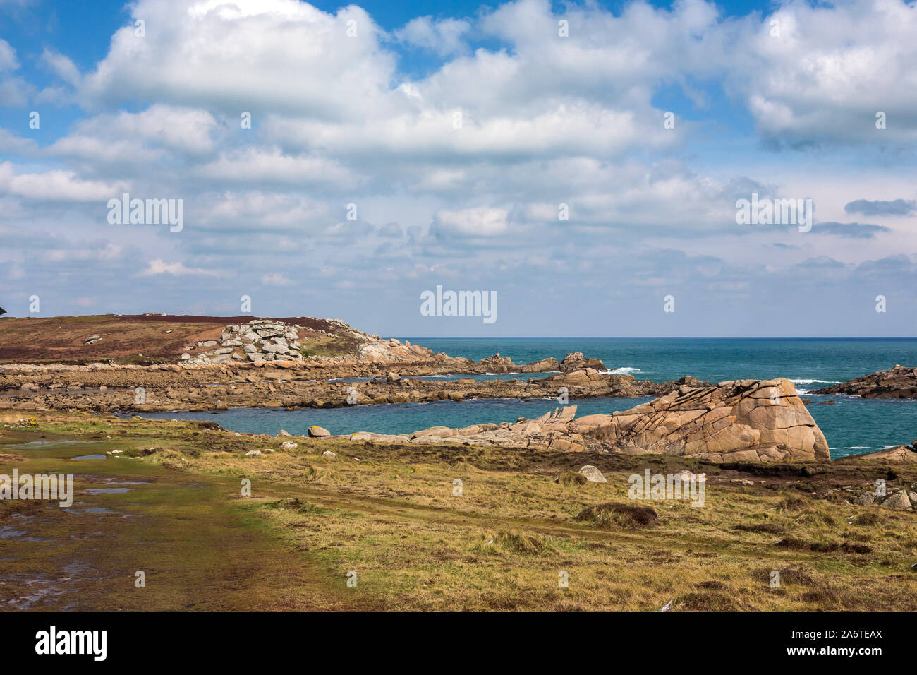 The narrow rocky entrance to Porth Hellick, St. Mary's, Isles of Scilly, UK Stock Photo