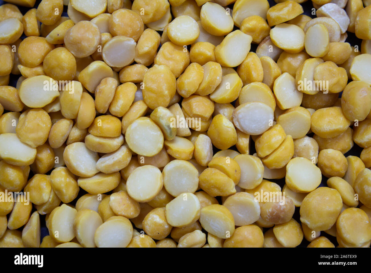 View of Split Chana Dal also known as Chickpea, Yellow Chana Split Peas