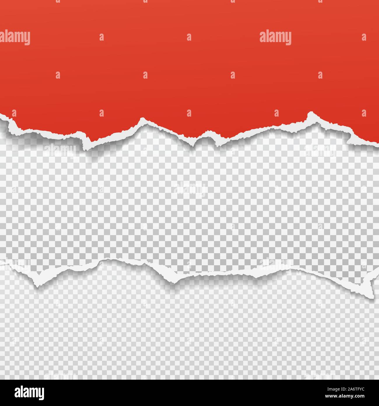 Torn, ripped piece of horizontal white and red squared paper with soft ...