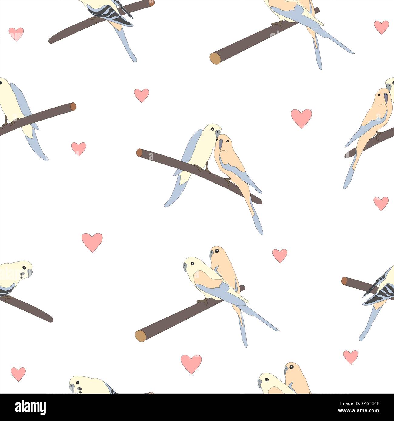 Seamless pattern with a cute couple of birds sitting on branch. Vector ...