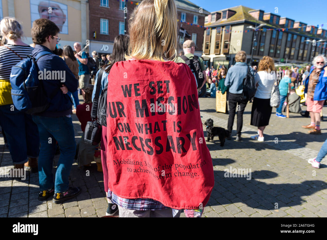 Young people participating in the Extinction Rebellion climate strike in Truro City City in Cornwall. Stock Photo