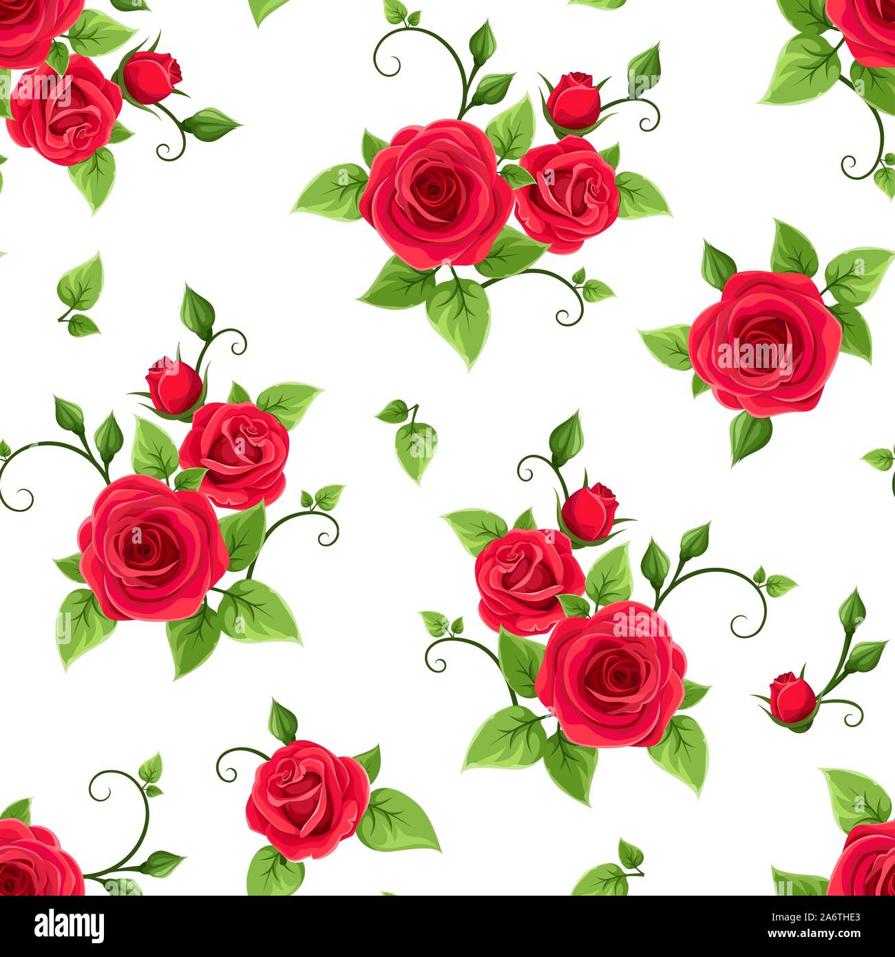 Vector seamless pattern with red roses on a white background. Stock Vector