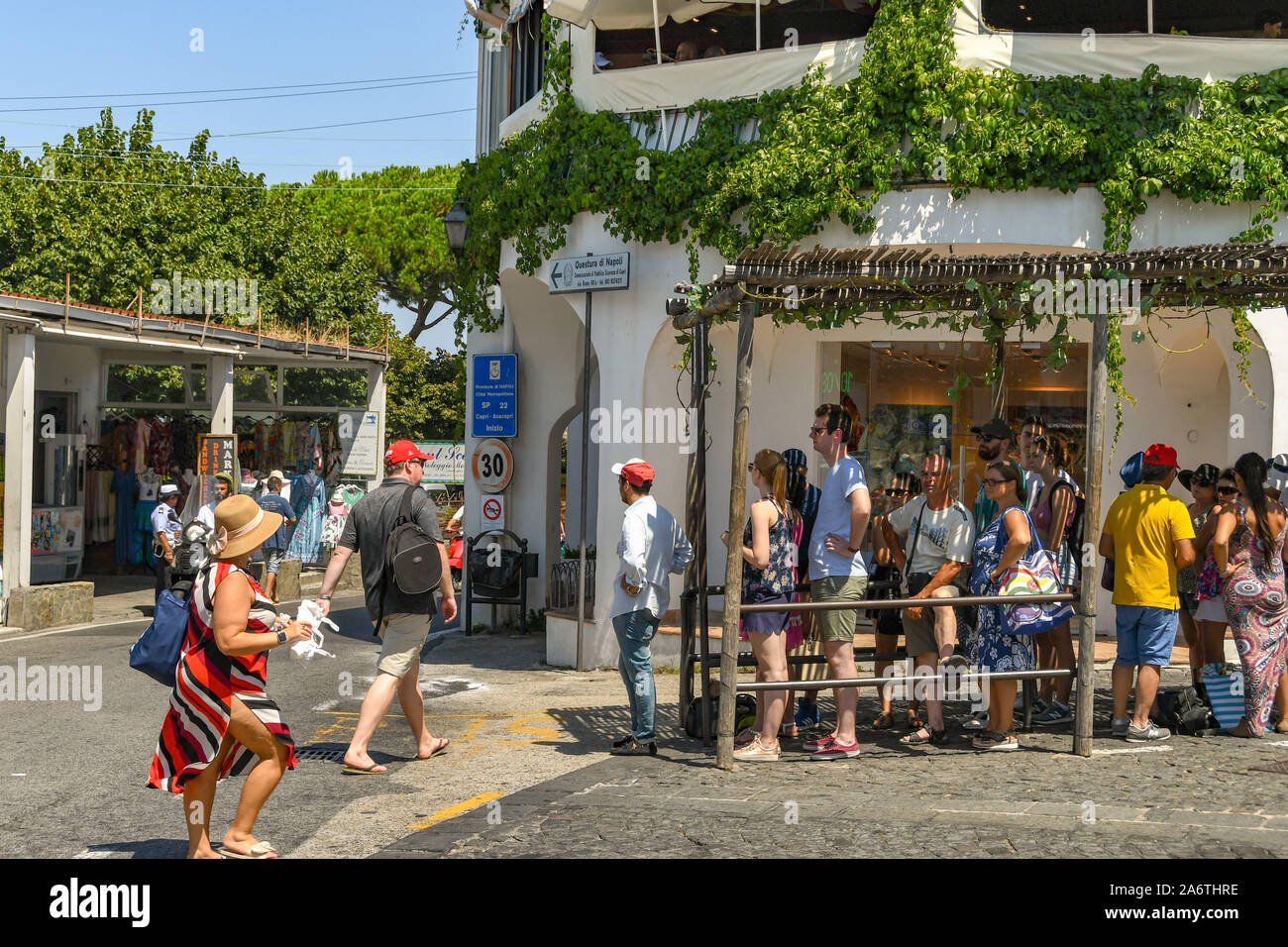 ANACAPRI, ISLE OF CAPRI, ITALY AUGUST 2019 People on a chair lift travelling up and down the