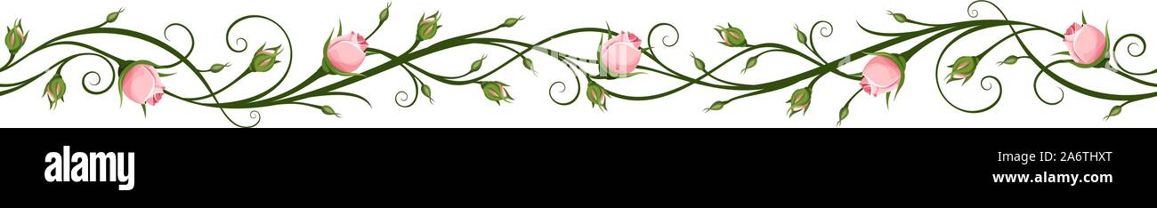 Vector horizontal seamless background with pink rosebuds Stock Vector
