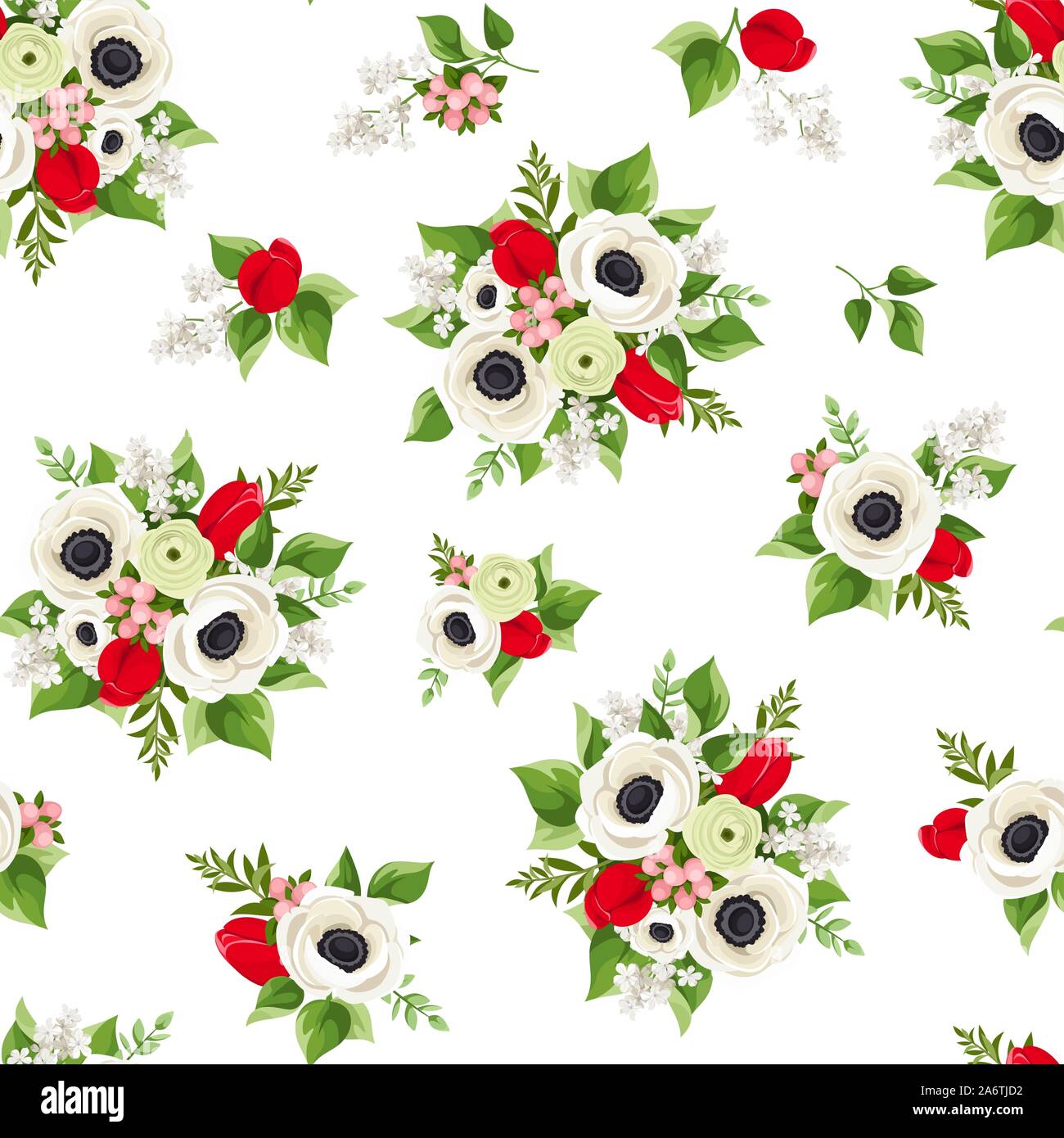 Vector seamless pattern with red and white flowers on a white ...