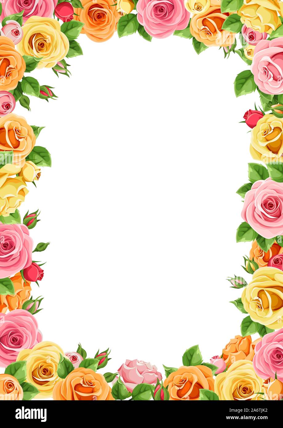 Vector frame with pink, orange and yellow roses Stock Vector Image