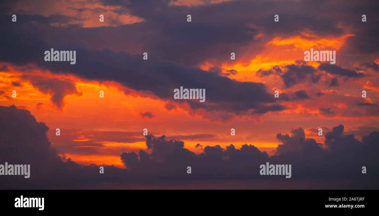 Cloudy tropical sky at sunset, natural panoramic background photo Stock ...