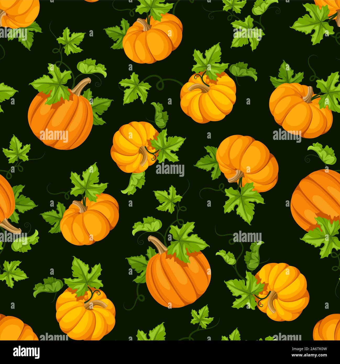 Vector seamless pattern with orange pumpkins and green leaves Stock ...