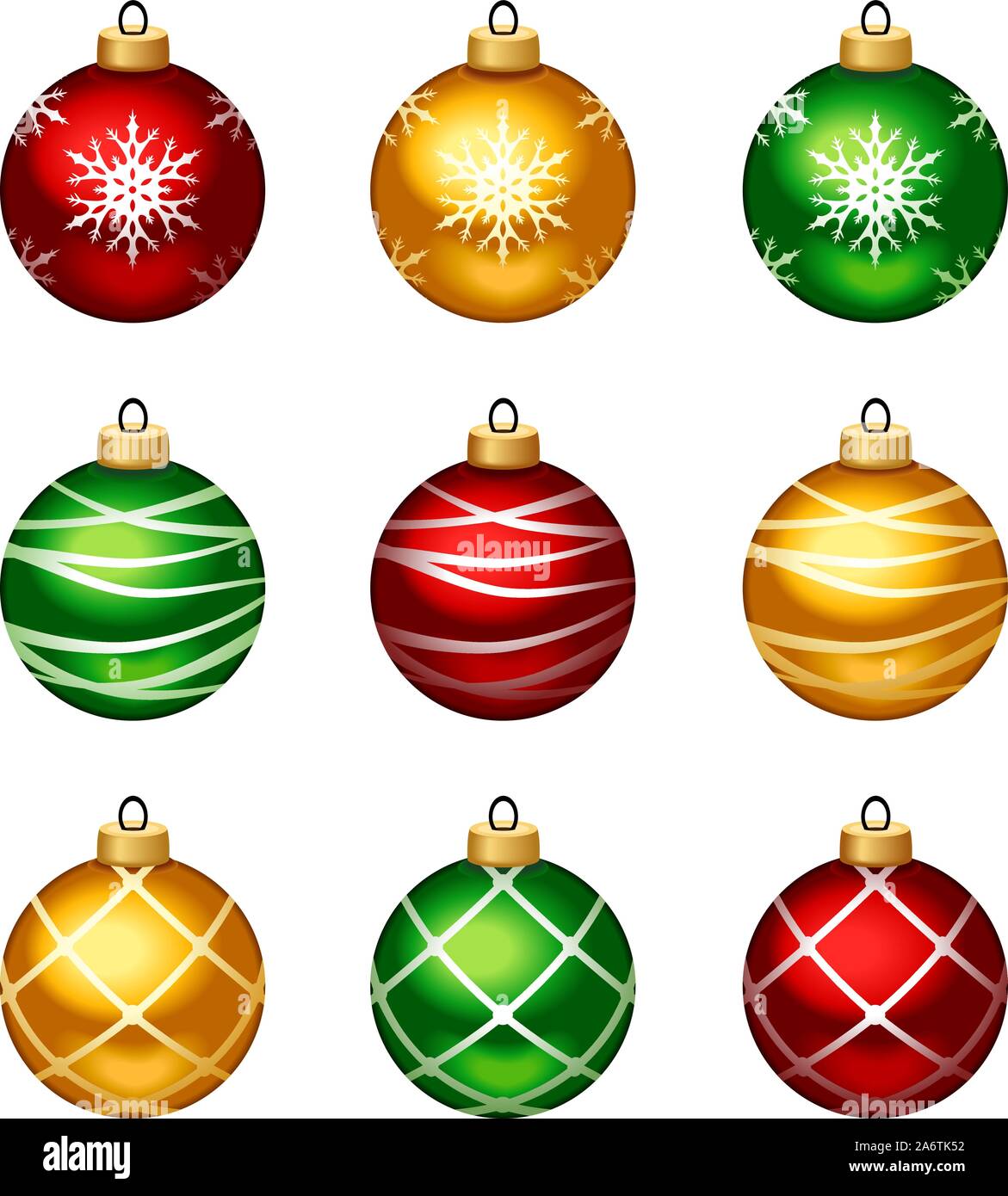 Vector set of red, yellow and green Christmas balls with patterns ...