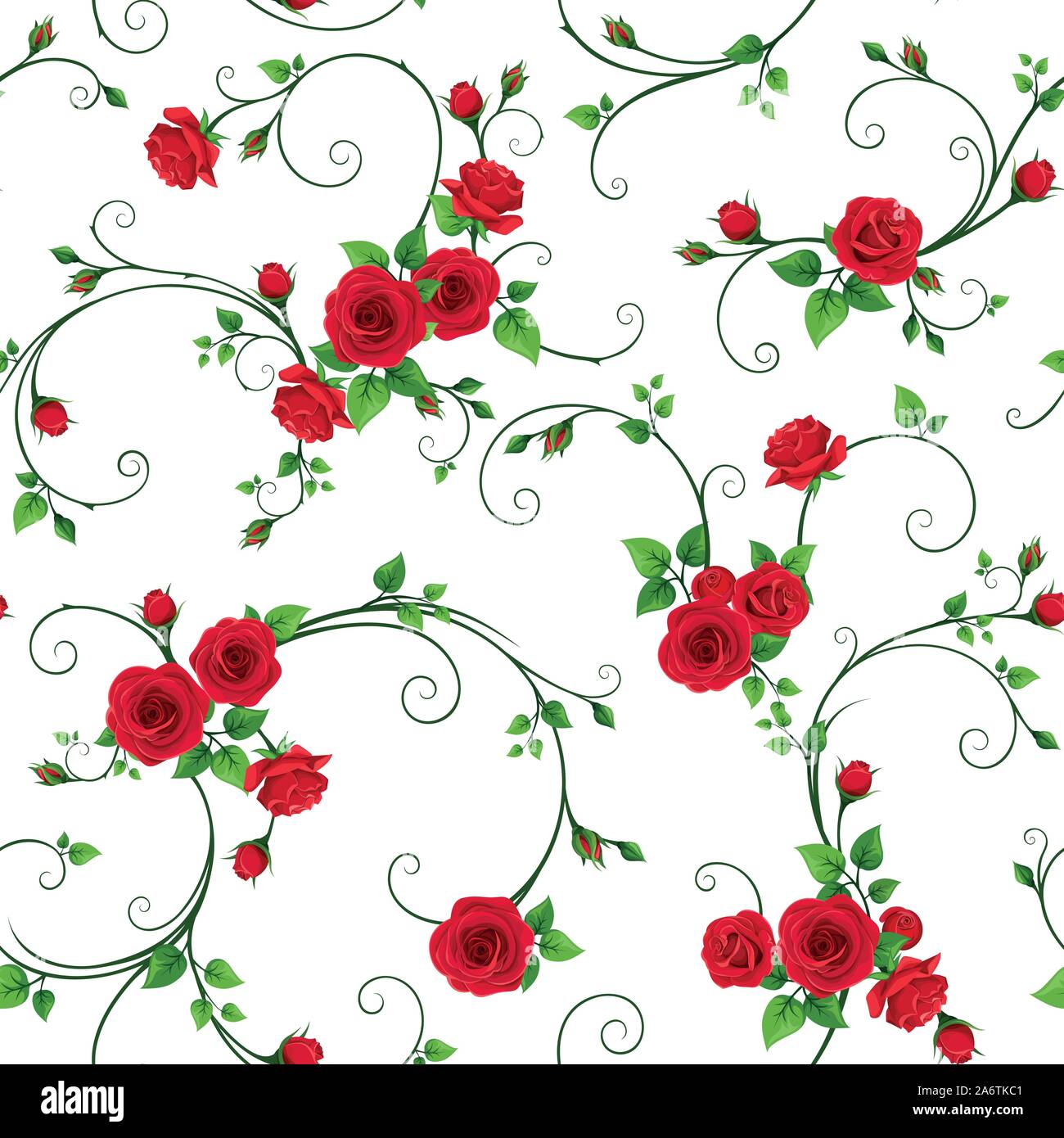 Vector seamless pattern with red roses on a white background Stock ...