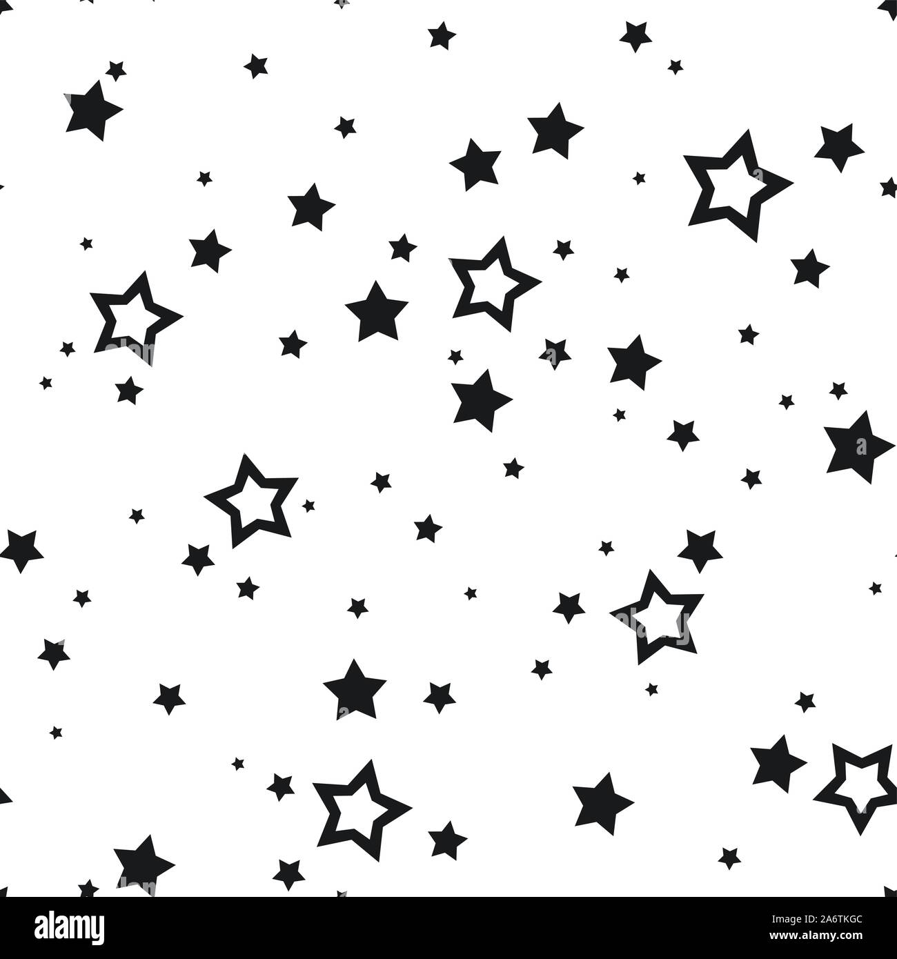 Vector seamless pattern with black stars on a white background. Stock Vector