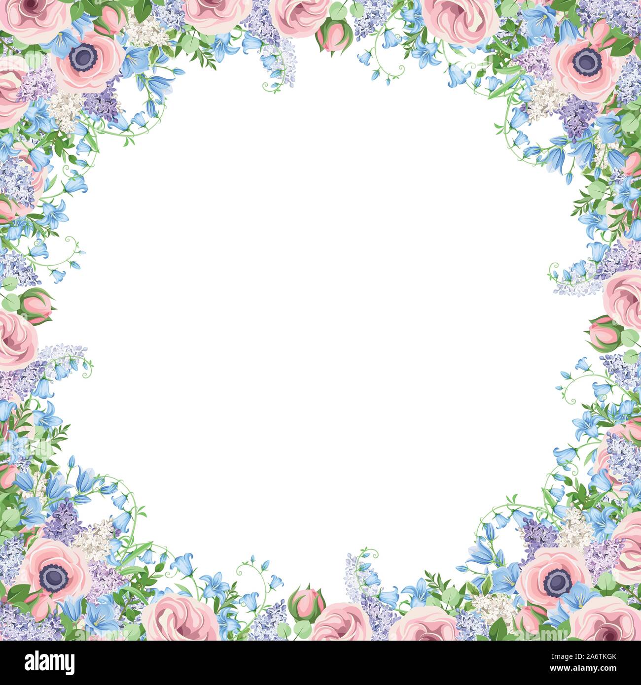 Vector background frame with pink, blue and purple flowers. Stock Vector