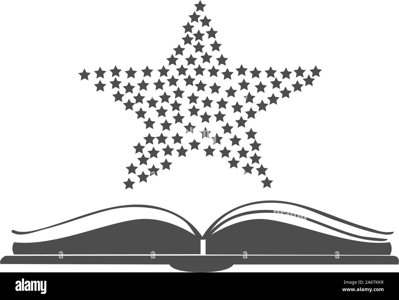 Open book vector icon with stars over it. Flat design. Open book logo. Vector Illustration Stock Vector