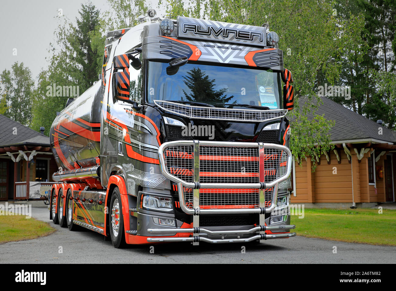 New Scania S650 truck 2019 for bulk transport of Kuljetus Auvinen Oy, Finnish company famous for super trucks. Alaharma, Finland. August 9, 2019. Stock Photo