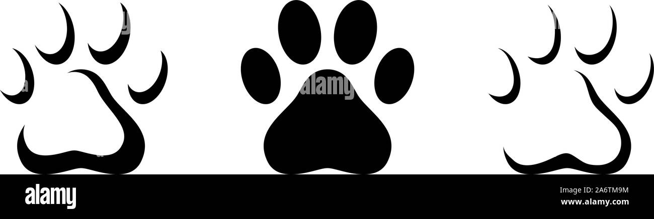 Animal paw prints isolated on a white background. Set of vector black silhouettes. Stock Vector