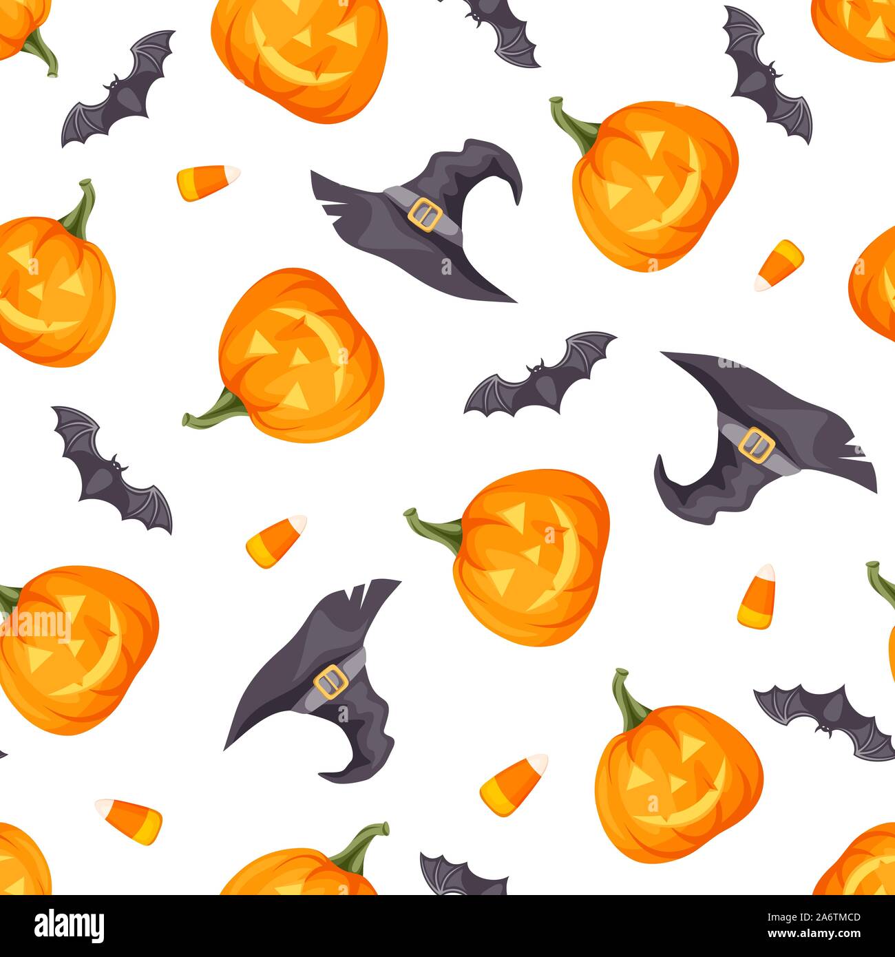 Vector Halloween seamless background with jack-o-lanterns, bats and ...