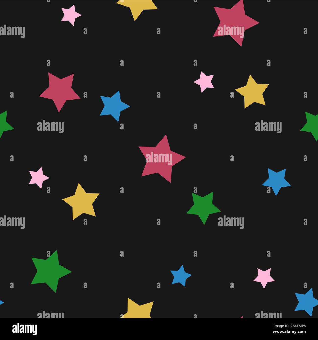 Vector seamless pattern with colorful stars on a black background. Stock Vector