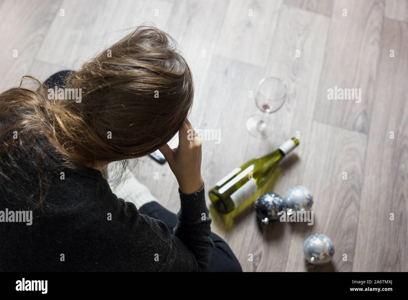 Drunk Woman With Wine Bottle High Resolution Stock Photography and