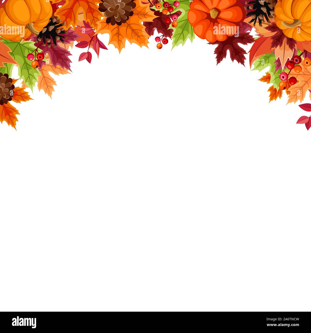Vector background with orange pumpkins, pinecones and colorful autumn ...