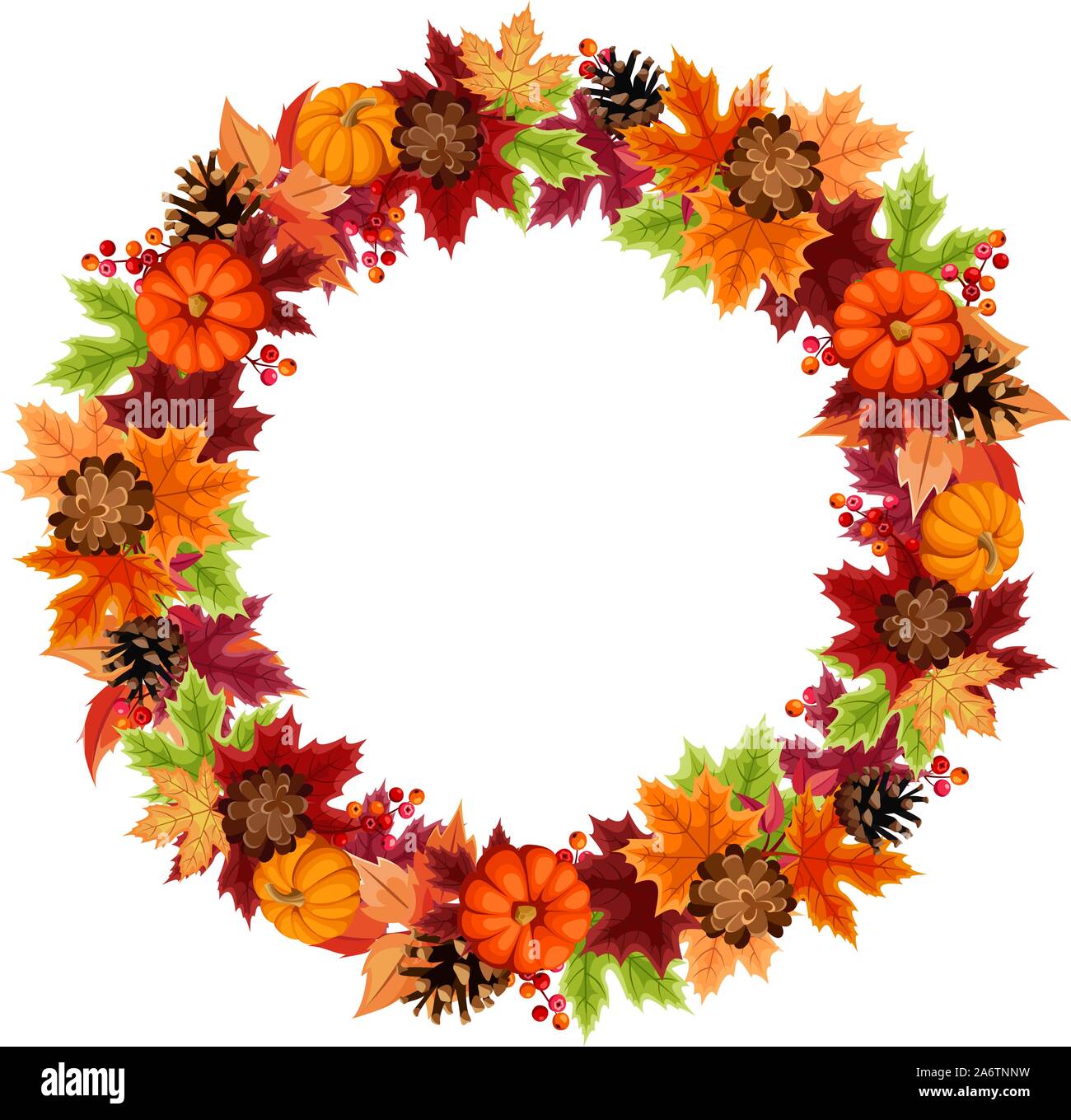 Vector autumn wreath with orange pumpkins, pinecones and colorful ...