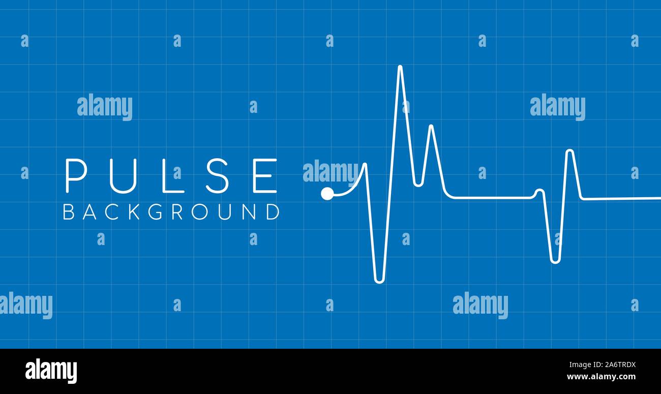 heartbeat ekg pulse tracing on blue background with square grid, medical or health concept Stock